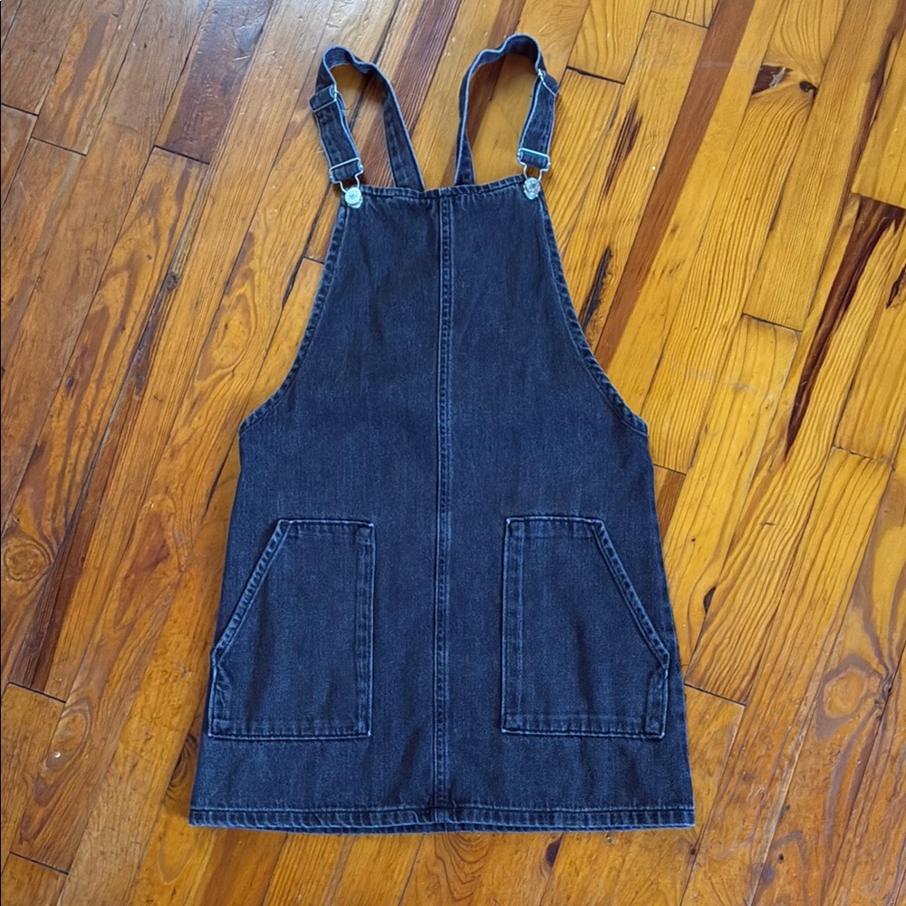 Topshop Black Denim Overall Dress